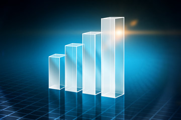 Silver bar chart over blue background