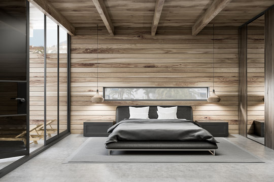 Wooden master bedroom interior