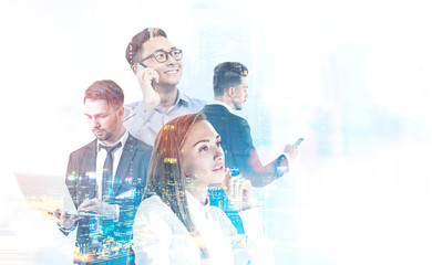 Successful business team in night city