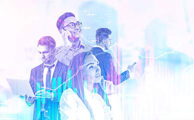 Successful business team in city, graphs