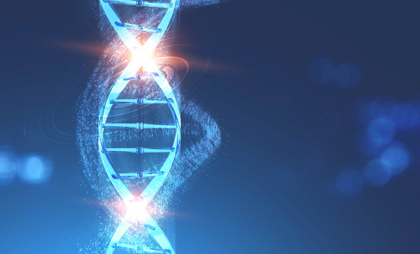 Dna Helix With Binary Numbers Over Blue