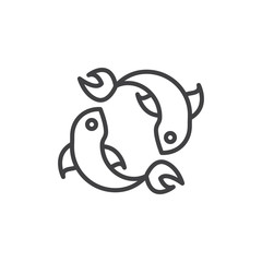Pisces zodiac outline icon. linear style sign for mobile concept and web design. Fishes line vector icon. Symbol, logo illustration. Pixel perfect vector graphics