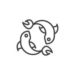 Pisces zodiac outline icon. linear style sign for mobile concept and web design. Fishes line vector icon. Symbol, logo illustration. Pixel perfect vector graphics
