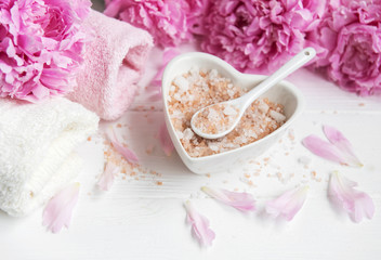 Massage salt and peony flowers