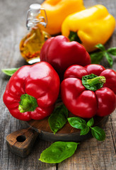 Bell peppers on a wooden background