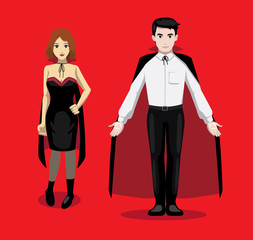 Manga Style Dracula Vampire Lover Cartoon Poses Cartoon Vector Illustration