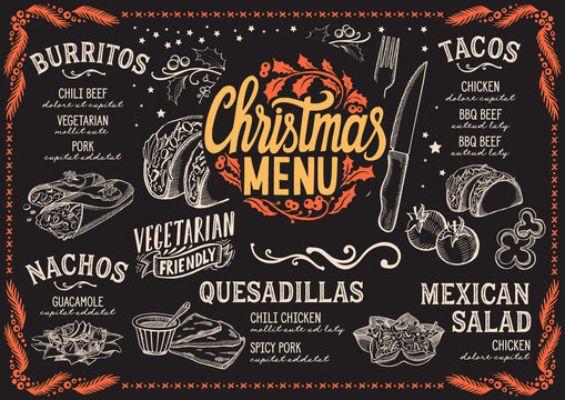 Christmas menu template for mexican restaurant.