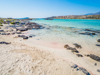 Elafonisi, Crete, Greece, a paradise beach with turquoise water, an island located close to the southwestern corner of the Mediterranean island of Crete, known for its pink sand beaches