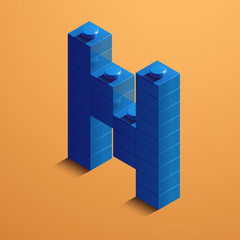 3d isometric letter N of the alphabet from bricks. 3d isometric plastic letter from the blocks