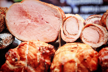 various tasty meat delicacy, bacon, sausages ham