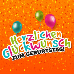 Happy Birthday Card - German-Translation: Herzlichen Glückwunsch zum Geburtstag. Eps10 Vector.