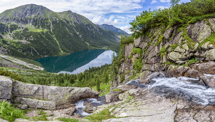 Fototapeta na wymiar Panorama view on Morskie Oko from the to the Czarny Staw, Tatra, Poland