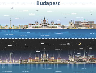 Fototapeta premium ilustracji wektorowych panoramę miasta Budapeszt w dzień iw nocy
