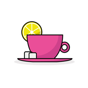 Cup of tea with lemon. vector illustration