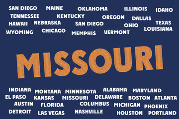 MISSOURI Tags and Words cloud. USA Cities and States
