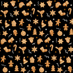 Stoffe zum Nähen Christmas and New Year Seamless Pattern with Gingers