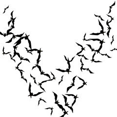 Halloween background with black bats on white. Halloween party card background template. black flying bats.