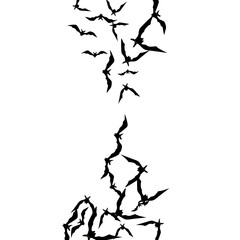 Halloween background with black bats on white. Halloween party card background template. black flying bats.