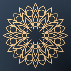 Laser cutting mandala. Golden floral pattern. Oriental silhouette ornament. Vector coaster design.