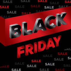 Black Friday sale design three dimension of text on black background.