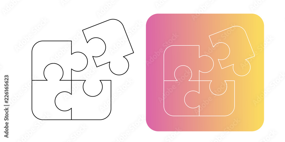 Poster Puzzle flat icon and  gradient icons.vector simple dark puzzle symbol with jigsaw logo element. Business sign.