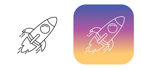 Rocket startup minimal line icon with gradient style.