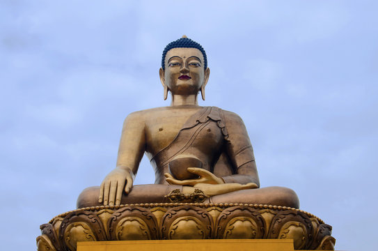 Giant Buddha Dordenma statue. Shakyamuni Buddha statue under construction in the mountains. Thimphu