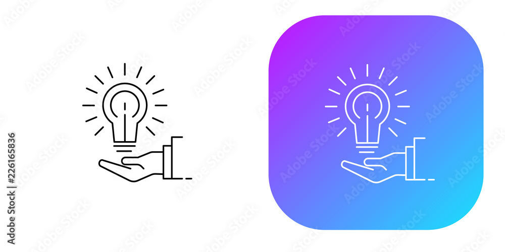 Poster concept of idea with light bulb in hand and gradient style.