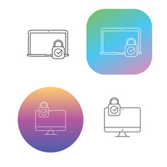 Protection and Security Vector Line Icons .Business Data Protection Technology, Cyber Security, Computer and laptop with gradient style