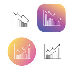 simple line icons such as Graph,up and down chart, Line editable stroke icon and gradient style
