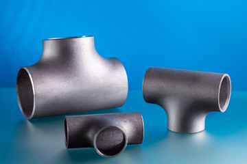 Tees, set of steel welding fittings.