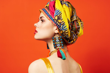 woman in headdress beauty fashion