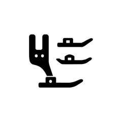 Black & white vector illustration of feet for sewing machine. Flat icon of quilting, patchwork & craft accessories. Isolated on white background.