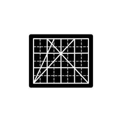 Black & white vector illustration of rectangular cutting mat. Flat icon of quilting & patchwork tool to cut fabric quilts. Isolated on white background.