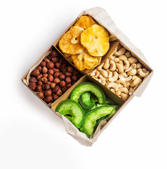 A box of nuts and dried fruits.