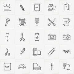 Art line icon set with book, papers and smart phone