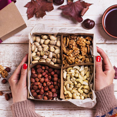 A box of nuts and dried fruits.