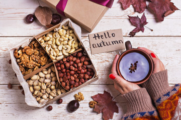 A box of nuts and dried fruits.