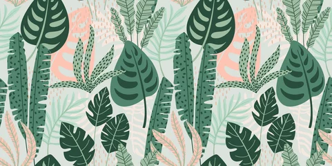 Fototapete Boho-Stil Abstract seamless pattern with tropical leaves. Vector template.  © Nadia Grapes