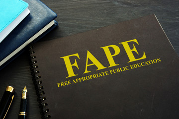 Free appropriate public education FAPE book on a desk.