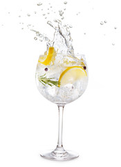 gin tonic splashing isolated on white background - obrazy, fototapety, plakaty