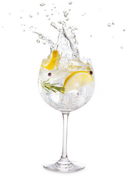 gin tonic splashing isolated on white background