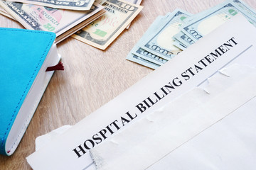 Hospital billing statement in the envelope. Medical debt.