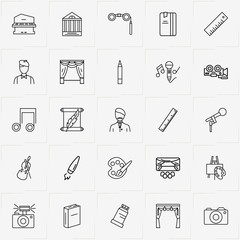 Art line icon set with microphone, palette and photo camera