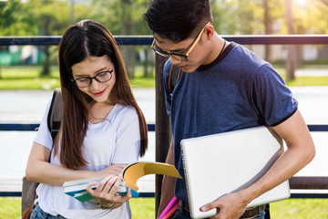 Education woman and man  or male female students are discussing