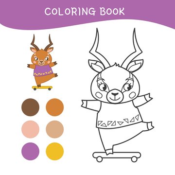Coloring book for children. Cartoon cute impala.