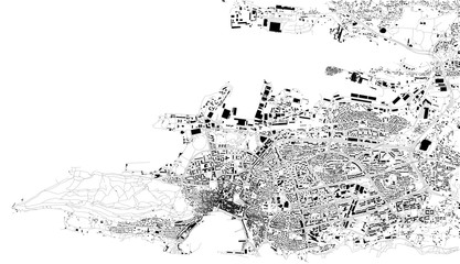 Mappa satellitare di Split, Spalato, Croazia, strade della città. Stradario e mappa del centro città