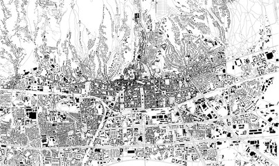 Mappa satellitare di Zagabria, capitale, Croazia, strade della città. Stradario e mappa del centro città