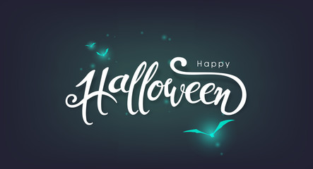 Happy Halloween banners party invitation background with glowing bats.Vector illustration.Calligraphy of "halloween"