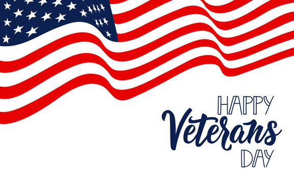 Happy Veterans Day hand lettering. November 11 holiday background. Greeting card.